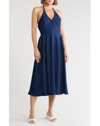 Lush - Halter Neck Button Front Fit And Flare Midi Dress - Lyst