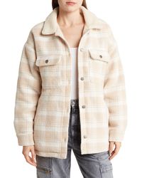 Roxy - Passage Of Time Plaid Shacket With Faux Shearling Collar - Lyst