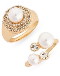 Nordstrom Rack - Set Of 2 Faux Pearl & Pavé Rings - Lyst