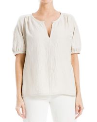 Max Studio - Short Sleeve Split Neck Blouse - Lyst