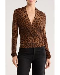 Sofiacashmere - Leopard Print Faux Wrap Wool Cashmere Blend Sweater - Lyst