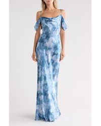 L'Agence - Kenna Cold Shoulder Cowl Neck Satin Dress - Lyst