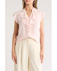 Tahari - Ruffle Short Sleeve Button-Up Top - Lyst