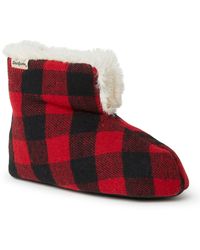 Dearfoams Zoey Holiday Duvet Faux Fur Lined Bootie Slipper In Buffalo Check At Nordstrom Rack - Red