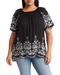 Forgotten Grace - Embroidered Trim Peasant Tunic Top - Lyst