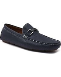 Aston Marc - Navy Textured Faux Leather Moc-Toe Loafers - Lyst