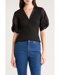 10 Crosby Derek Lam - Fallon Puff Sleeve Mixed Media T-Shirt - Lyst
