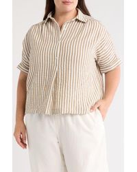 Max Studio - Stripe Short Sleeve Textured Button-Up Shirt - Lyst