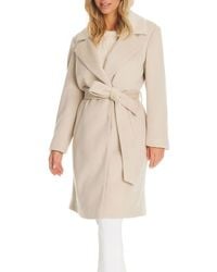Vince Camuto - Belted Coat With Removable Faux Fur Collar - Lyst