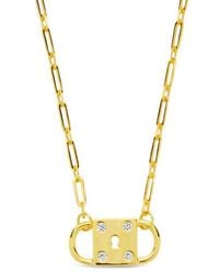 Sterling Forever - Double Padlock Cubic Zirconia Pendant Necklace - Lyst