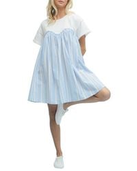 Wishlist - Stripe Twofer Mixed Media Cotton Babydoll Dress - Lyst