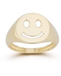 Ember Fine Jewelry 14k Gold Smiley Face Signet Ring - White