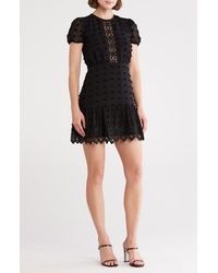 Love By Design - Romee Puff Sleeve Lace Trim Clip Dot Minidress - Lyst