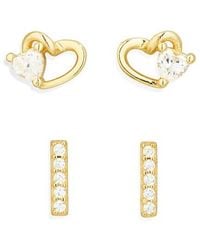 Argento Vivo - Set Of 2 Cubic Zirconia Heart & Line Stud Earrings - Lyst