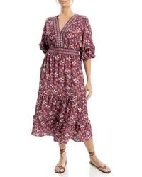 Max Studio - Elbow Sleeve Ruffle Midi Dress - Lyst