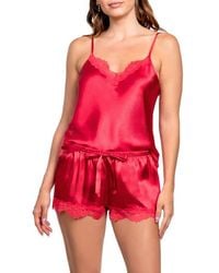 In Bloom - Lace Trim Satin Cami & Short Pajamas - Lyst