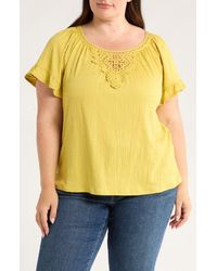 Max Studio - Embellished Yoke Flutter Sleeve Top - Lyst