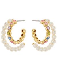 Kate Spade - Imitation Pearl & Colorful Crystal Double Row Hoop Earrings - Lyst
