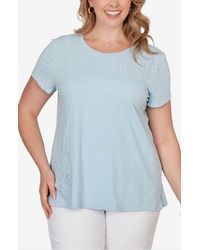 Ruby Rd. - Floral Crochet Jersey Top - Lyst