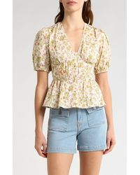 10 Crosby Derek Lam - Maureen Floral V-Neck Cotton Peplum Top - Lyst