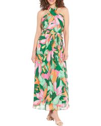 London Times - Wrap Halter Floral Print Maxi Dress - Lyst
