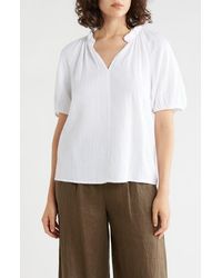 Caslon - Split Neck Puff Sleeve Cotton Gauze Top - Lyst