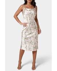 Bebe - Printed Satin Bias Midi Dress - Lyst
