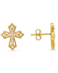 Queen Jewels - Sterling Cz Pavé Cross Stud Earrings - Lyst