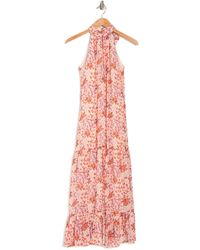 1.STATE Floral Print Sleeveless Tiered Maxi Dress In Cream/rust/pink At Nordstrom Rack