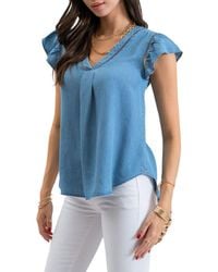 Blu Pepper - Ladder Stitch Flutter Sleeve Tencel Lyocell Top - Lyst