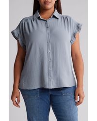 Pleione - Crinkle Short Sleeve Ruffle Camp Shirt - Lyst