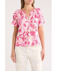 Nicole Miller - Split Neck Puff Sleeve Top - Lyst