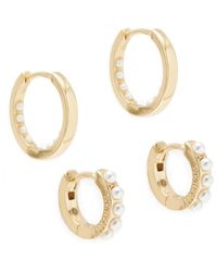 AllSaints - Set Of 2 Imitation Pearl Huggie Hoop Earrings - Lyst