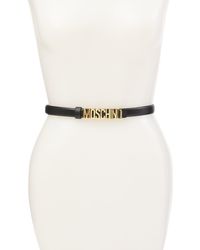 Moschino - Thin Leather Gold-tone Logo Belt - Lyst