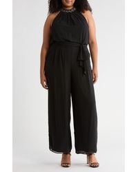Eliza J - Crystal Embellished Sleeveless Wide Leg Jumpsuit - Lyst