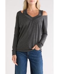Go Couture - Cold Shoulder V-Cut Long Sleeve Top - Lyst