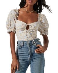 Astr - Floral Keyhole Puff Sleeve Top - Lyst