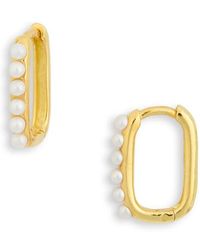 Argento Vivo Sterling Silver - Imitation Pearl Square Huggie Hoop Earrings - Lyst