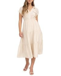 AUGUST SKY - Short Sleeve Tiered Shirtdress - Lyst