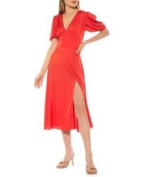 Alexia Admor - V-Neck Puff Sleeve Midi Dress - Lyst