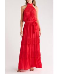 Ramy Brook - Genevieve Halter Neck Tiered Maxi Dress - Lyst