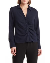 Laundry by Shelli Segal - Ruched Long Sleeve Button Front Top - Lyst