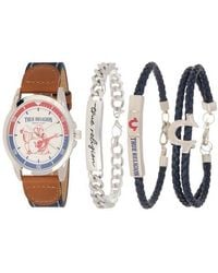 TRUE RELIGION - Buddha Denim & Faux Leather Strap Watch, 43.1Mnm & Assorted Bracelets Set - Lyst