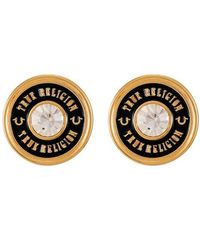True Religion - Enamel & Crystal Logo Stud Earrings - Lyst