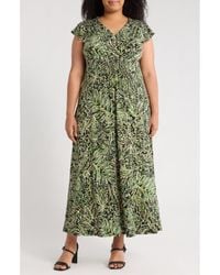 London Times - V-Neck Flutter Sleeve Maxi Dress - Lyst