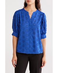 Tahari - The Marissa Eyelet Short Sleeve Button-Up Top - Lyst