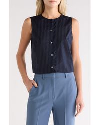 Theory - Stripe Sleeveless Crop Button-Up Shirt - Lyst