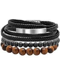 HMY Jewelry - Mens' Multi-strand Bead & Braided Leather Bracelet - Lyst