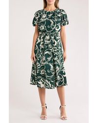 London Times - Puff Sleeve Midi Dress - Lyst