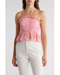 Ramy Brook - Michelle Eyelet Peplum Halter Top - Lyst